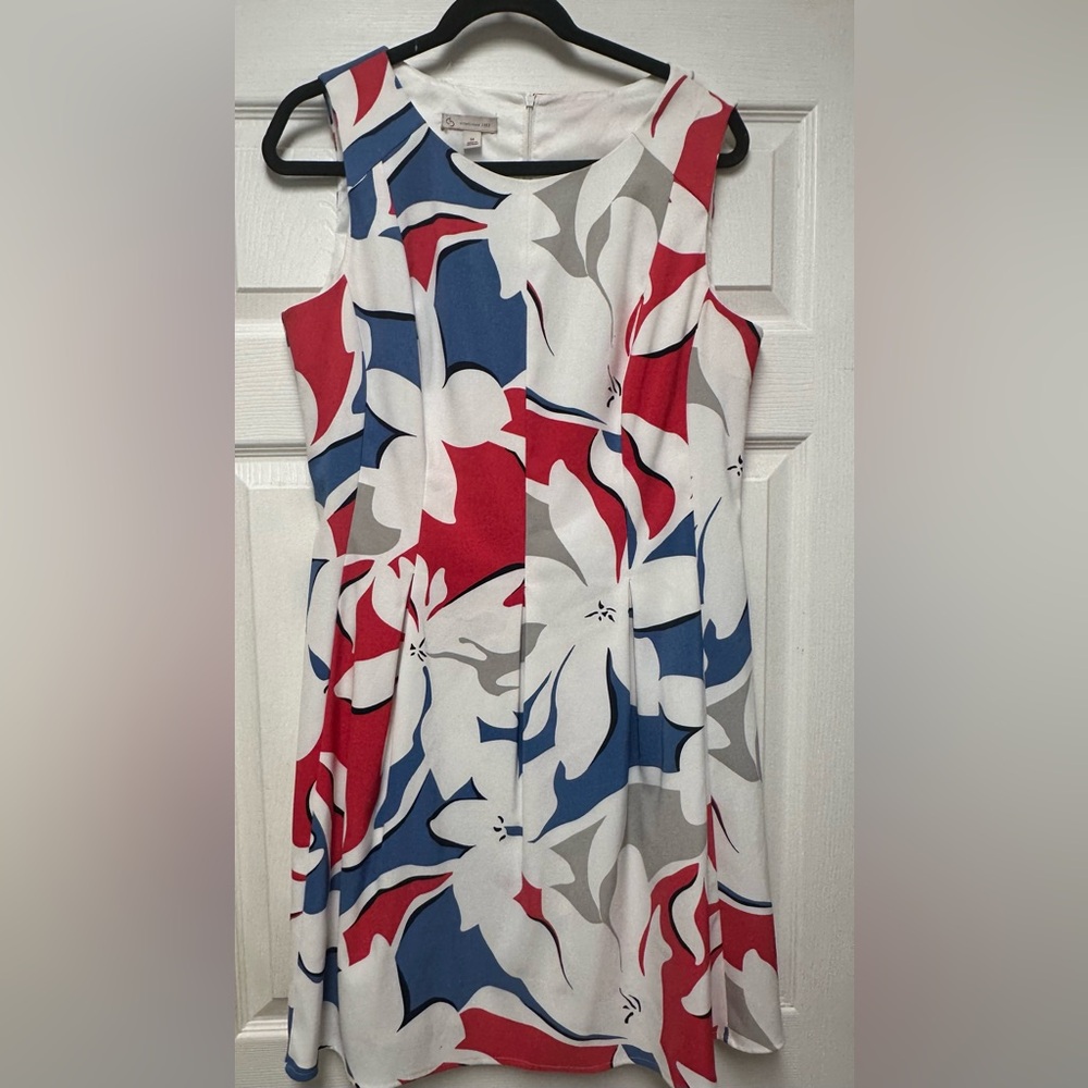Patriotic Dress Election Day wear w/ Jean jacket by db since 1962 sz 14 floral